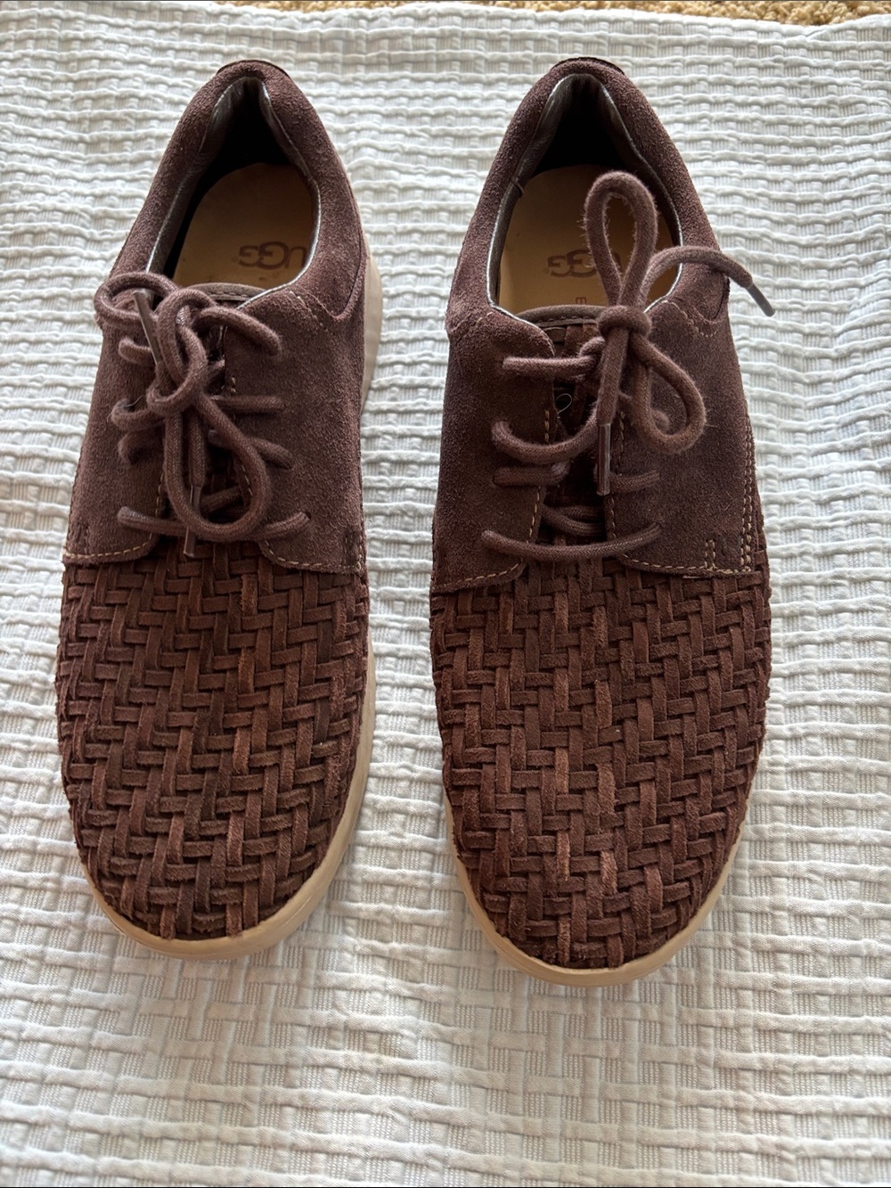 UGG Men's Chocolate Brown Woven Suede Lace-Up Oxfords